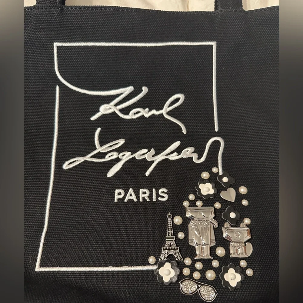 Karl Lagerfeld Black Cotton Paris Tote Bag - NWOT